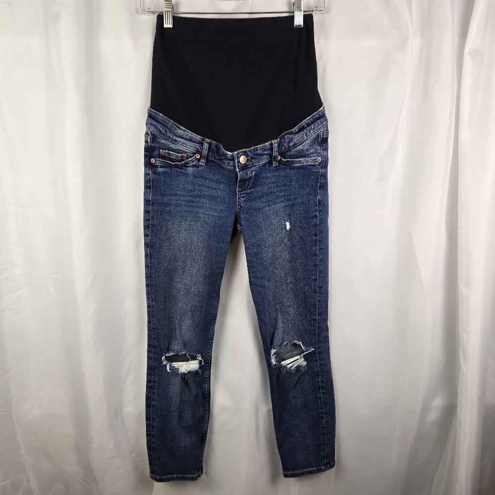 H&M &Denim MAMA Maternity Distressed Cropped Denim Blue Jeans Size 4